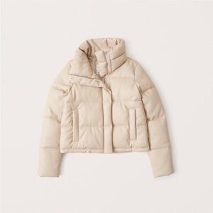 Abercrombie Cream Puffer Jacket Vegan Leather Size M